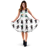 Cute Ninja Katana Sword Pattern Sleeveless Midi Dress