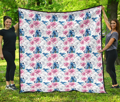 Hummingbird Pattern Print Design 02 Premium Quilt