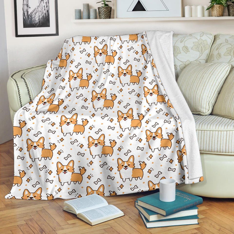 Cute Corgi Heart Star Bone Pattern Premium Blanket