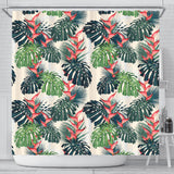 Heliconia Flowers, Palm And Monstera Leaves Shower Curtain Fulfilled In US