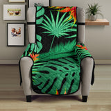 heliconia flower palm monstera leaves black background Chair Cover Protector