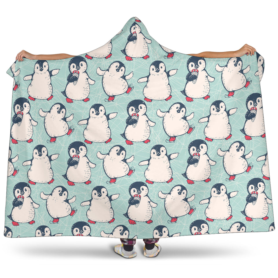 Cute Penguin Pattern Hooded Blanket
