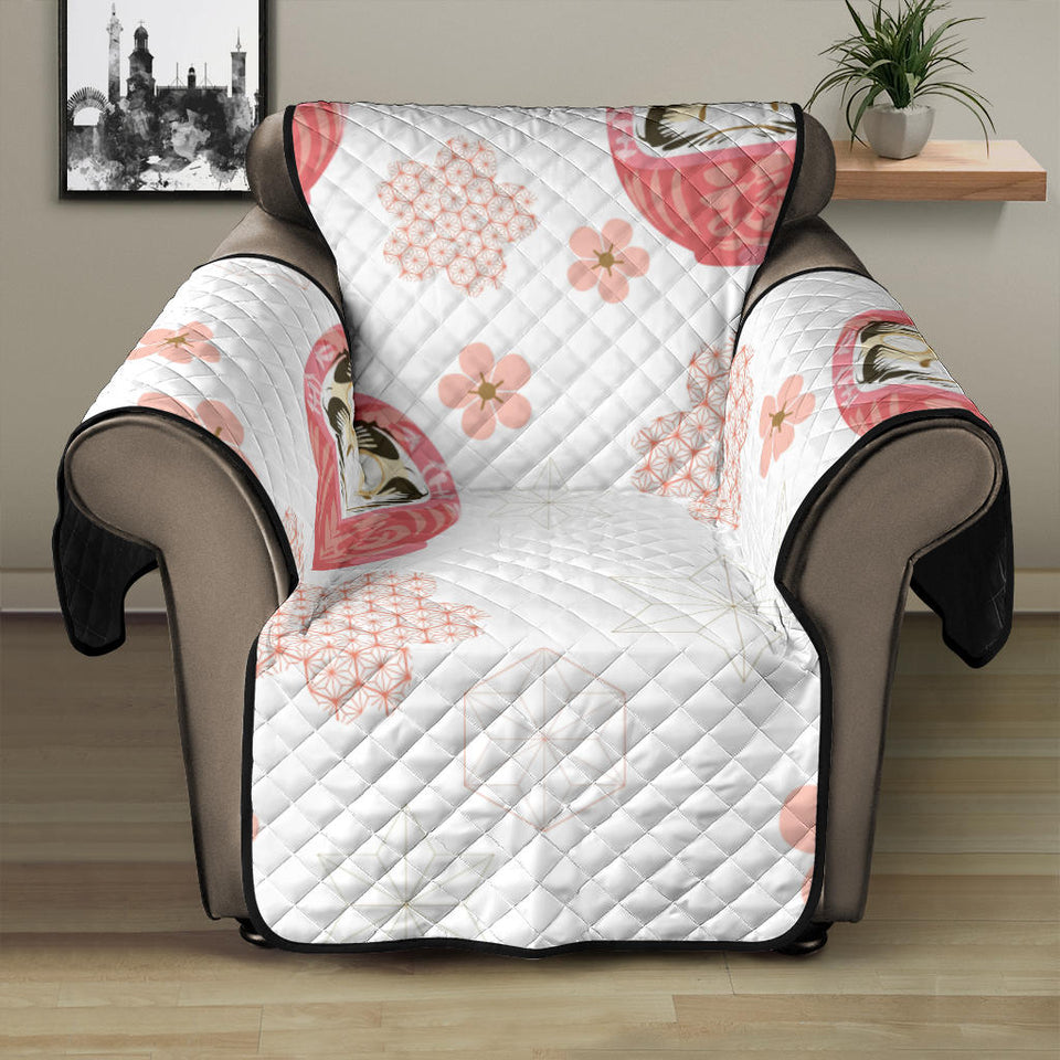 Daruma japanese wooden doll cherry blossom flower pattern Recliner Cover Protector