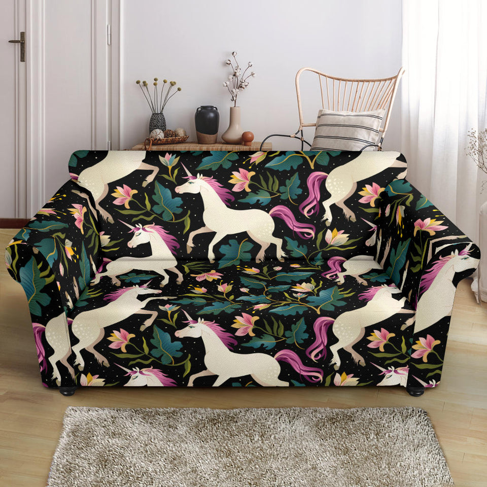 Unicorns Forest Background Loveseat Couch Slipcover