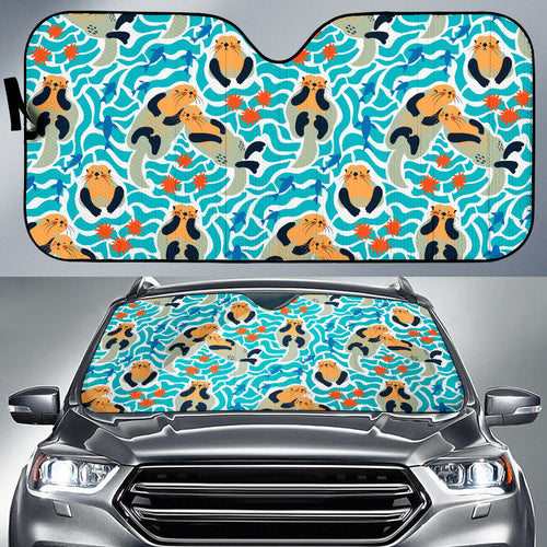 Cute Sea Otters Fishe Sea Urchin Pattern Car Sun Shade