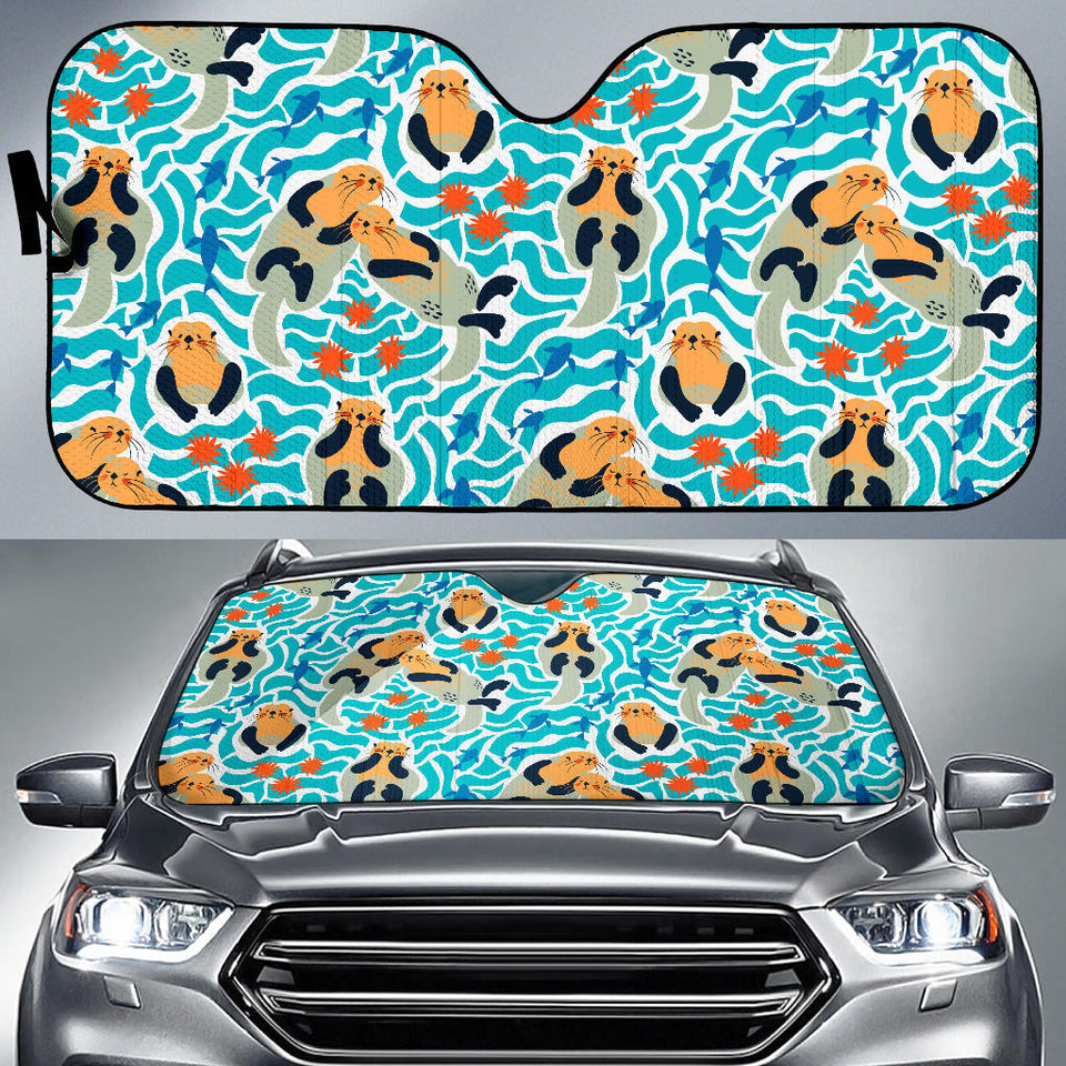 Cute Sea Otters Fishe Sea Urchin Pattern Car Sun Shade
