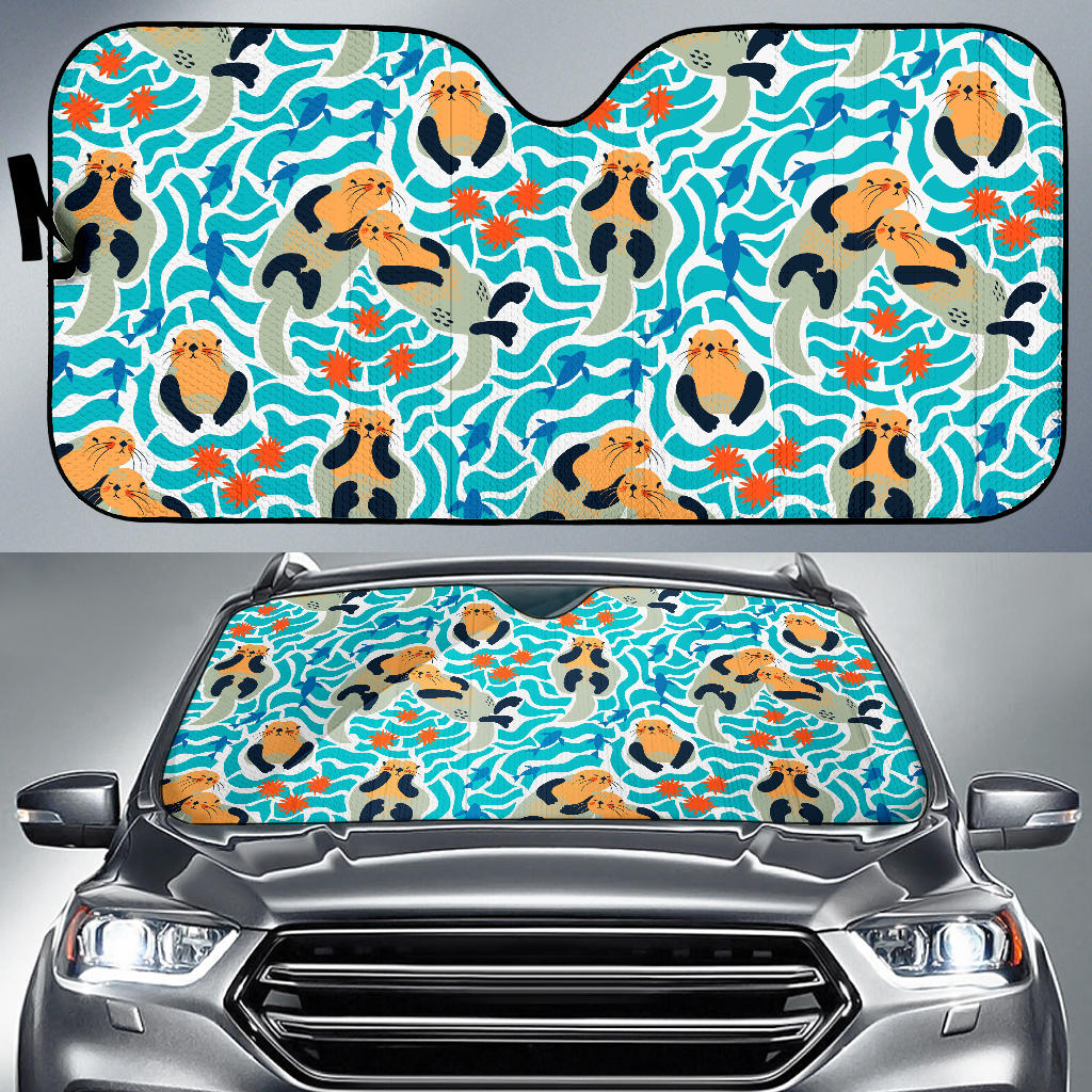 Cute Sea Otters Fishe Sea Urchin Pattern Car Sun Shade