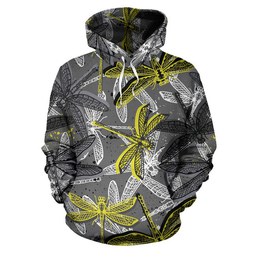 Hand Drawn Dragonfly Pattern Men Women Pullover Hoodie