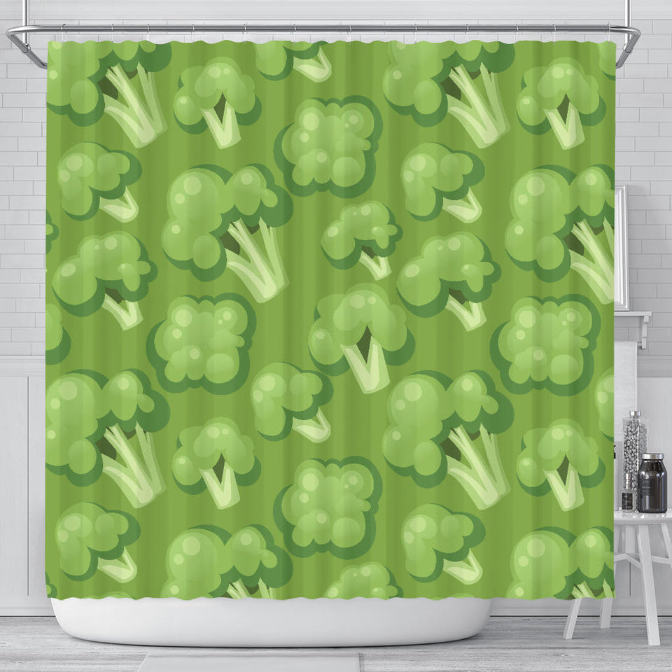 Broccoli Pattern Green Background Shower Curtain Fulfilled In US