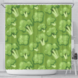 Broccoli Pattern Green Background Shower Curtain Fulfilled In US