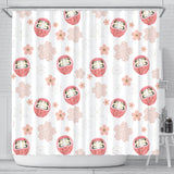 Daruma Japanese Wooden Doll Cherry Blossom Flower Pattern Shower Curtain Fulfilled In US