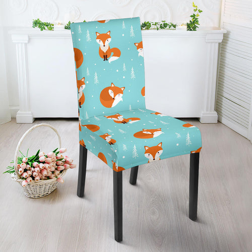 Fox Pattern Blue B Ackground Dining Chair Slipcover