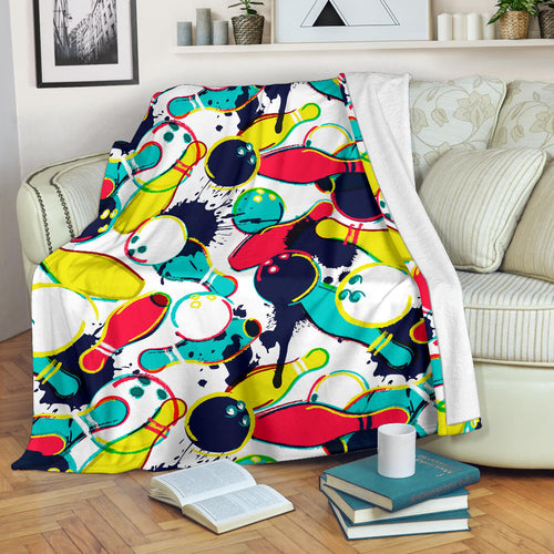 Watercolor Bowling Ball Pins Premium Blanket