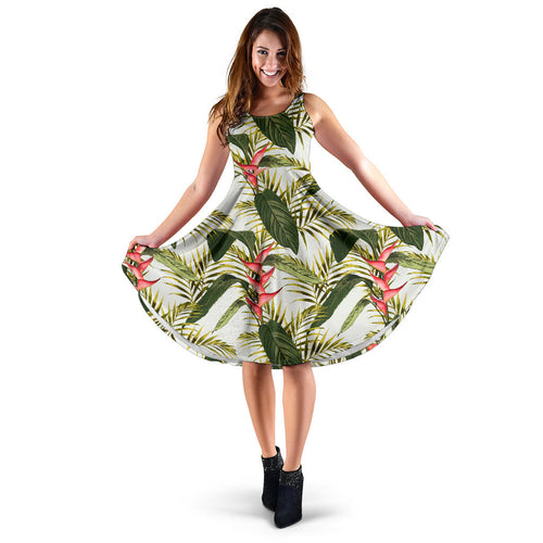 Heliconia Pattern Sleeveless Midi Dress