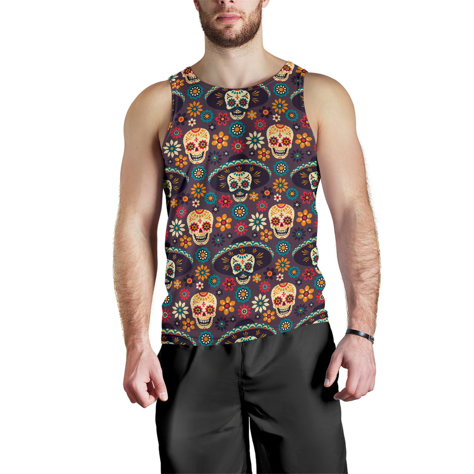 Sugar skulls flower maxican pattern Men Tank Top