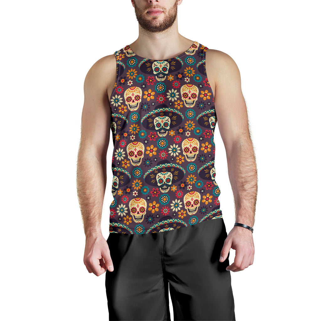 Sugar skulls flower maxican pattern Men Tank Top