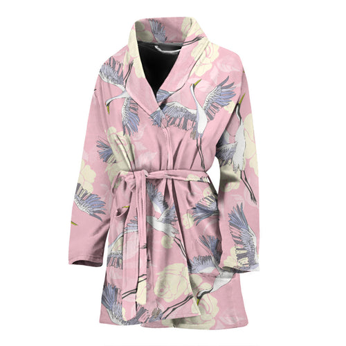 Japanese Crane Rose Pattern Women'S Bathrobe