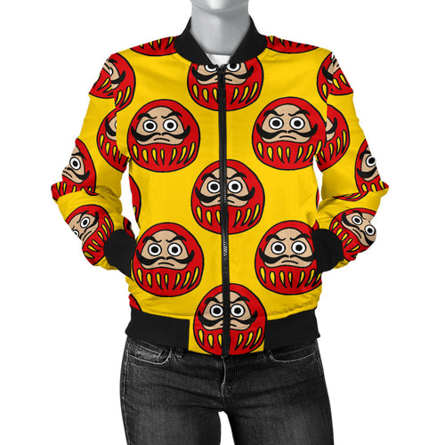 Daruma Japanese Wooden Doll Yellow Background Women'S Bomber Jacket