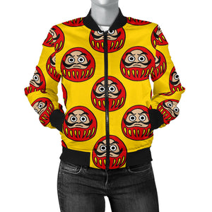 Daruma Japanese Wooden Doll Yellow Background Women'S Bomber Jacket
