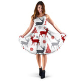 Deer Tree Snowflakes Chrismas Pattern Sleeveless Midi Dress