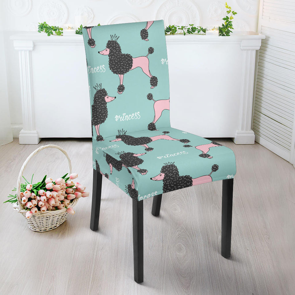 Poodle Dog Green Background Dining Chair Slipcover