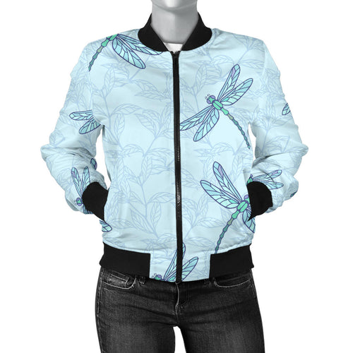 Dragonfly Pattern Blue Background Women'S Bomber Jacket