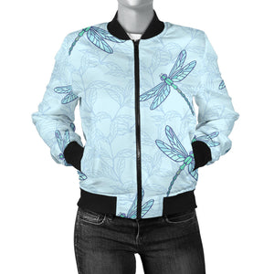 Dragonfly Pattern Blue Background Women'S Bomber Jacket