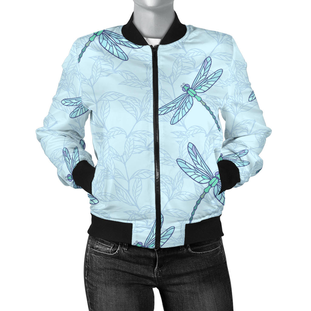 Dragonfly Pattern Blue Background Women'S Bomber Jacket