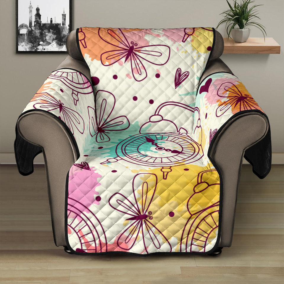 Clock butterfly pattern Recliner Cover Protector