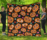 Pumpkin Flowers Spiderweb Halloween Theme Premium Quilt