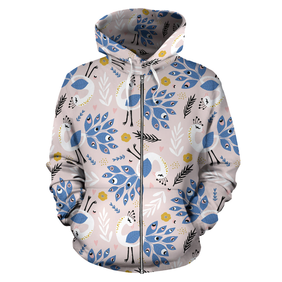 Cute Peacock Pattern Zip Up Hoodie