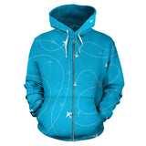 Airplane Destinations Blue Background Zip Up Hoodie