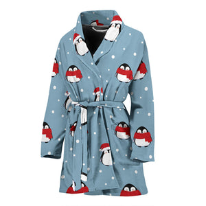 Cute Penguin Christmas Snow Pattern Women'S Bathrobe