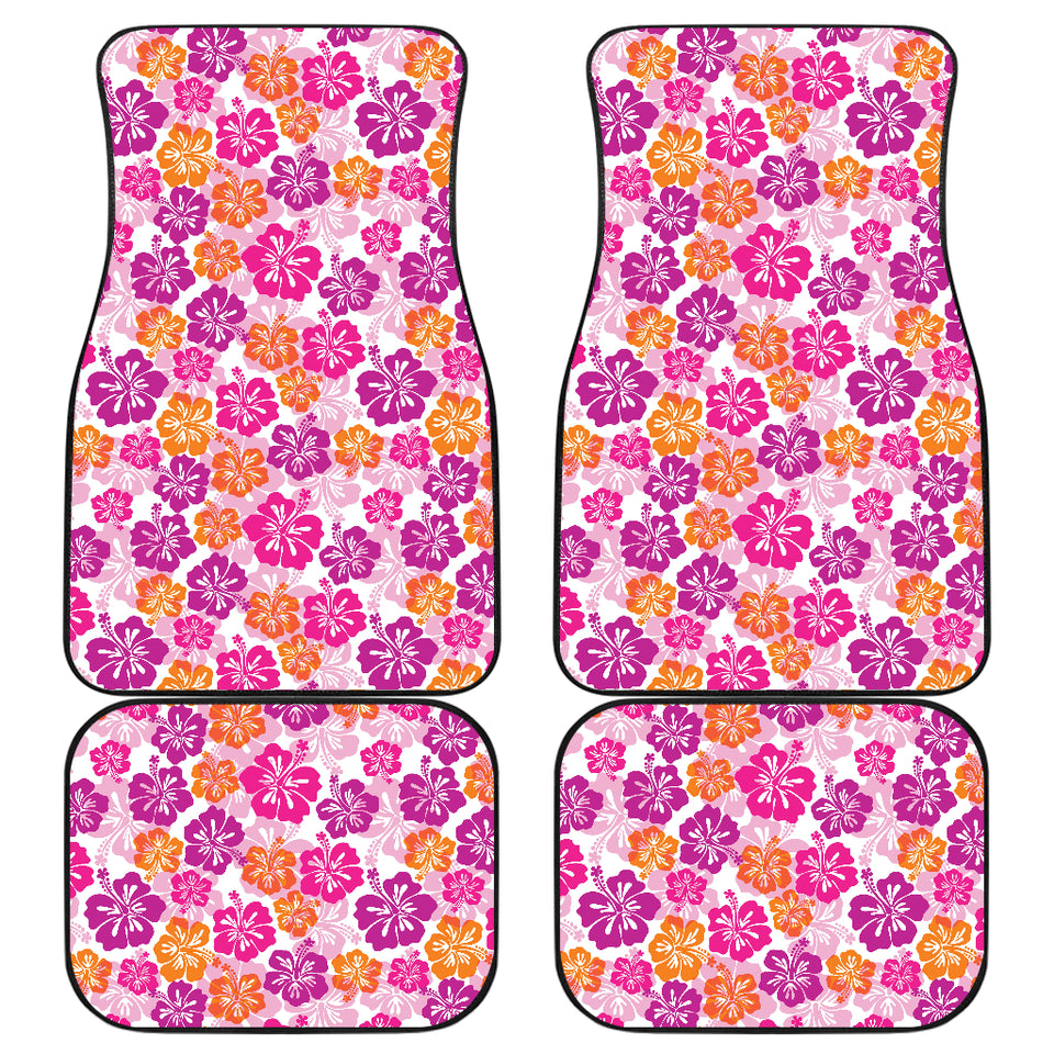 Hibiscus Pattern Print Design 01 Front and Back Car Mats
