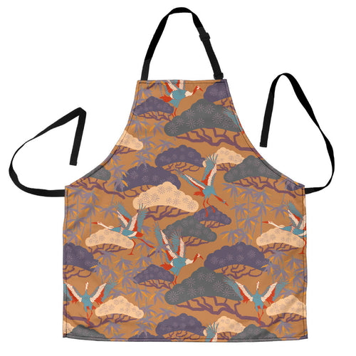 Bonsai Bamboo Stork Japanese Pattern Brown Theme Adjustable Apron