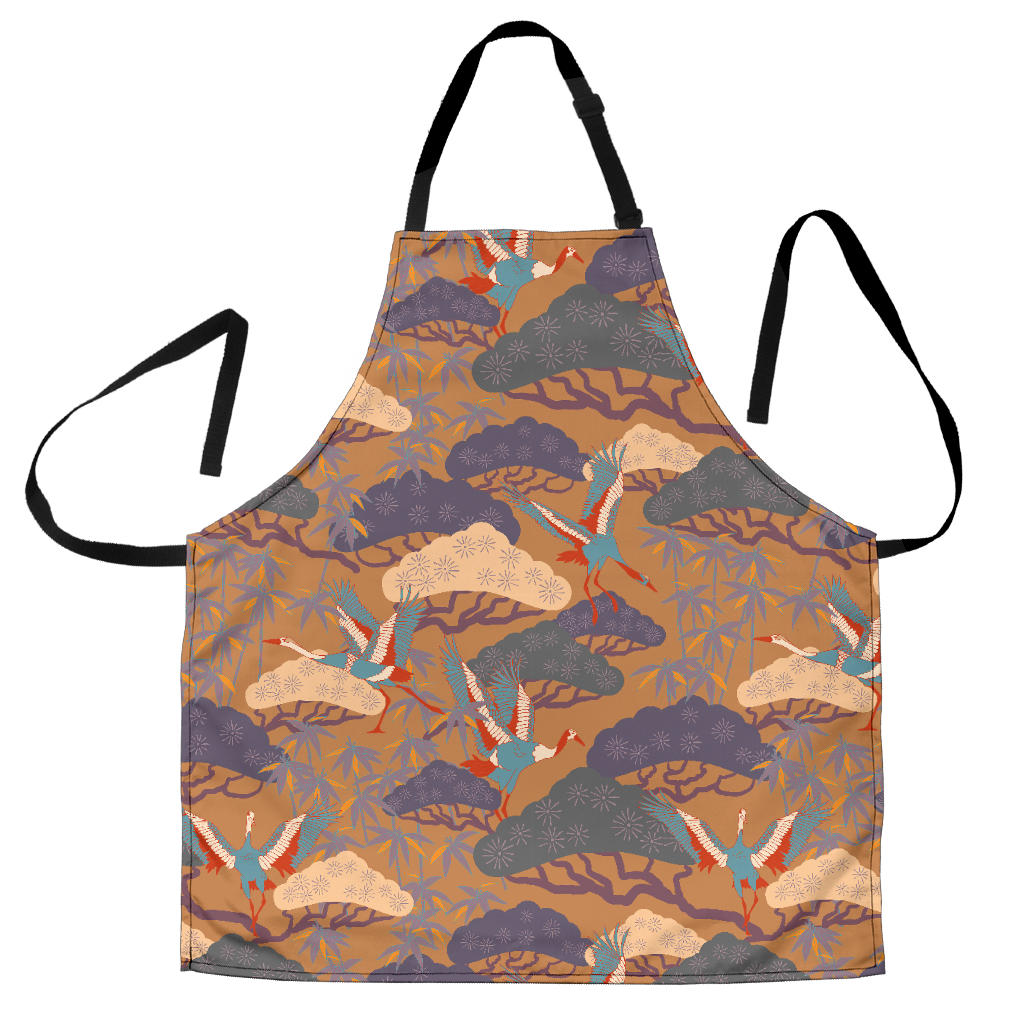 Bonsai Bamboo Stork Japanese Pattern Brown Theme Adjustable Apron