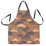 Bonsai Bamboo Stork Japanese Pattern Brown Theme Adjustable Apron