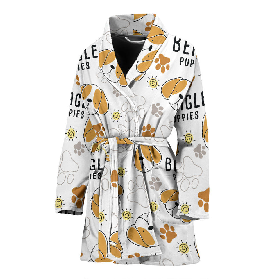 Cute Beagle Dog Pattern Background Women'S Bathrobe