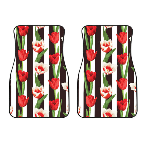 Red And White Tulips Pattern Front Car Mats