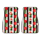 Red And White Tulips Pattern Front Car Mats