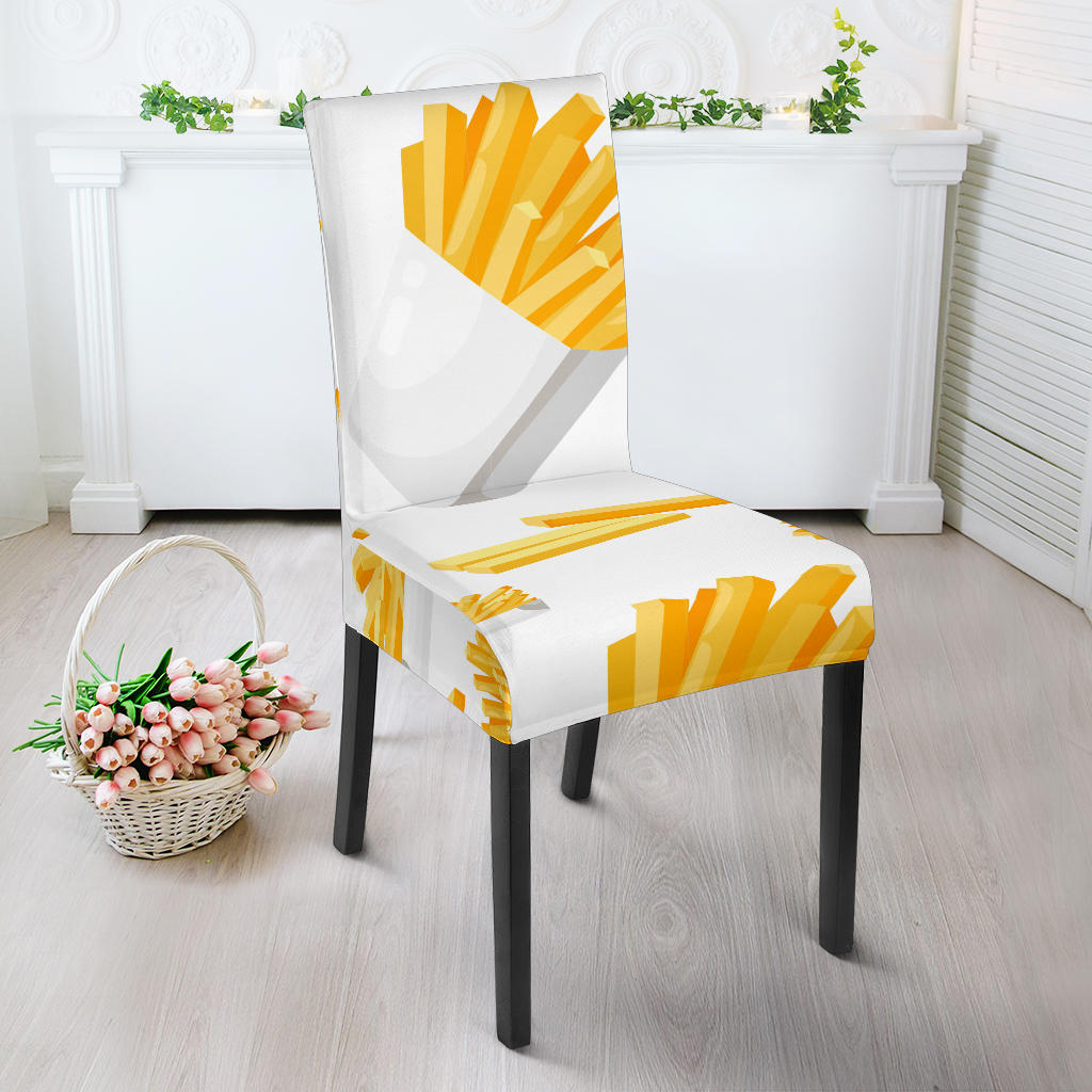 French Fries White Paper Box Pattern Dining Chair Slipcover