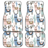 Lama Alpaca Cactus Hand Drawn Pattern Front And Back Car Mats