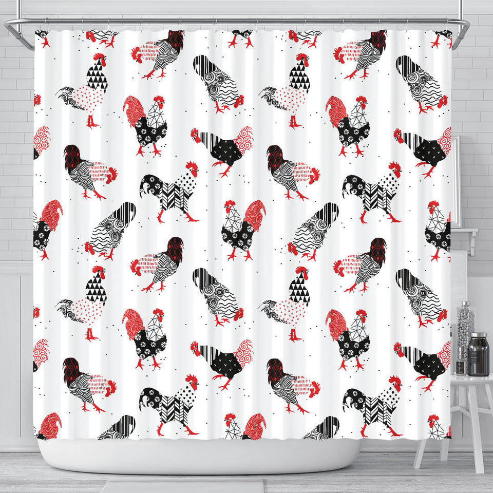 Cool Rooster Chicken Cock Floral Ornament Background Shower Curtain Fulfilled In US