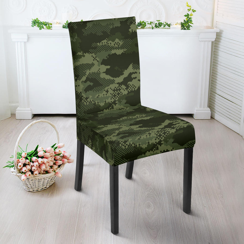Digital Green Camo Camouflage Pattern Dining Chair Slipcover