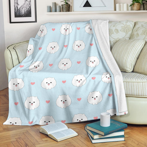 White Cute Pomeranian Pattern Premium Blanket