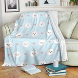 White Cute Pomeranian Pattern Premium Blanket
