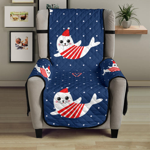 Cute sea lion seal christmas hat candy cane heart pattern Chair Cover Protector