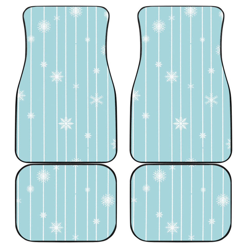 Snowflake Pattern Blue Stripe Background Front And Back Car Mats