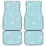 Snowflake Pattern Blue Stripe Background Front And Back Car Mats