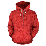 Strawberry Pattern Red Background Zip Up Hoodie